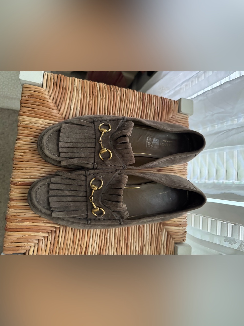 Women's Gucci Brown Suede Fringe Loafers with Gold Horsebit